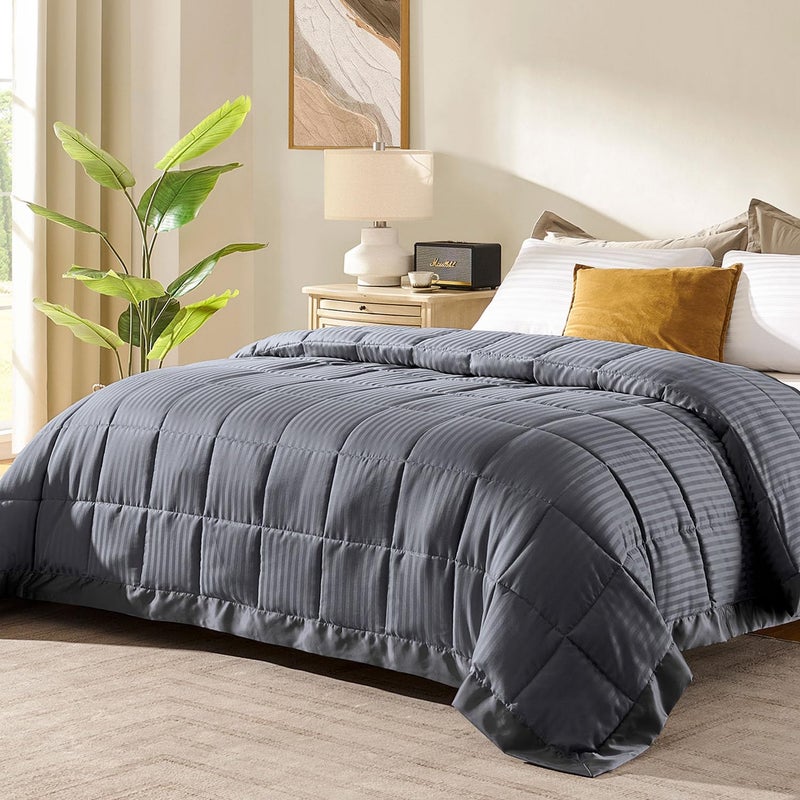 downluxe King Size Blanket with Satin Trim, Lightweight Down Alternative King Blanket for All Season, Machine Washable (Grey, 108 x 90 Inch) - Image 1